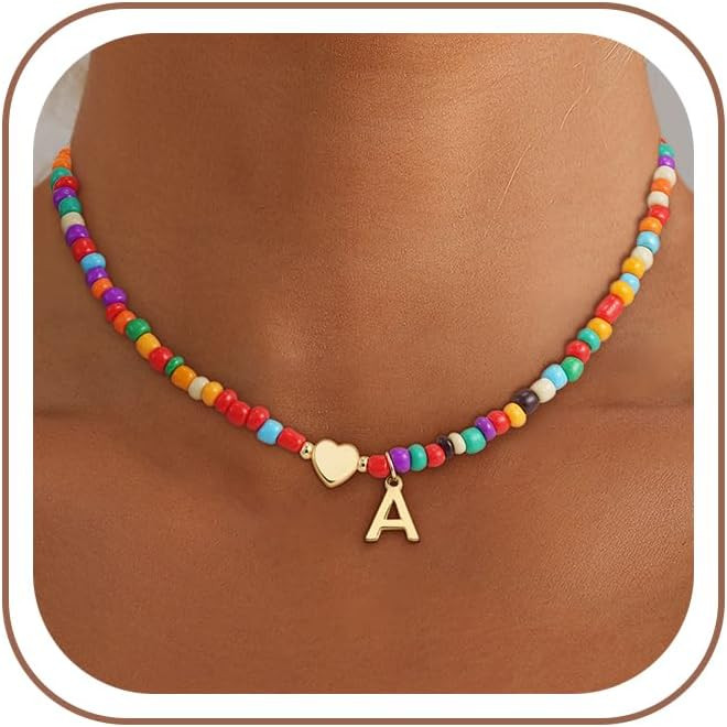 Easter Basket Stuffers Gifts for Kids Girls - Colorful Beaded Initial Necklace Teen Girls Trendy ... | Amazon (US)