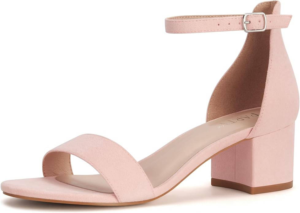 PARTY Women's Open Toe Ankle Strap Low Block Chunky Heels Sandals | Amazon (US)