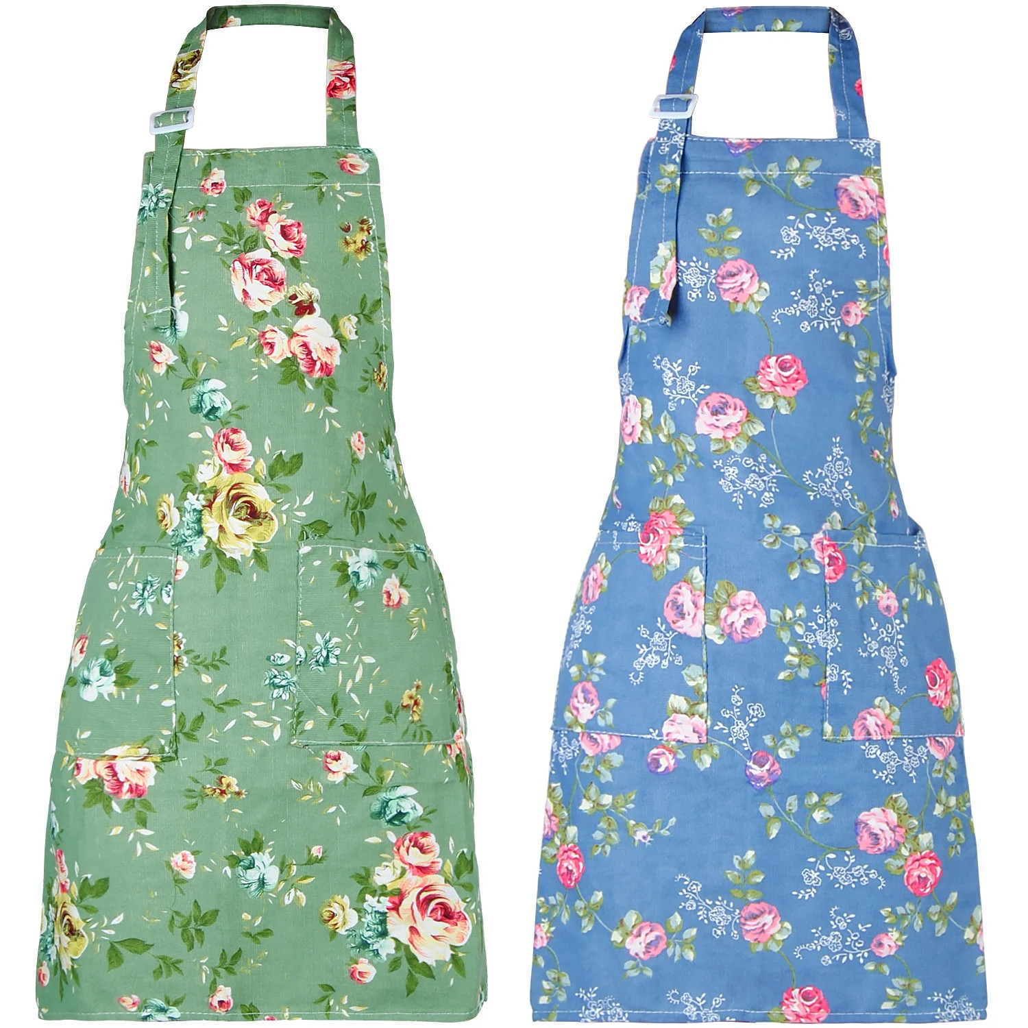 ABCPOW 2 Pack Floral Aprons with 2 Pockets,Adjustable Kitchen Cooking Aprons for Women Vintage Cu... | Walmart (US)