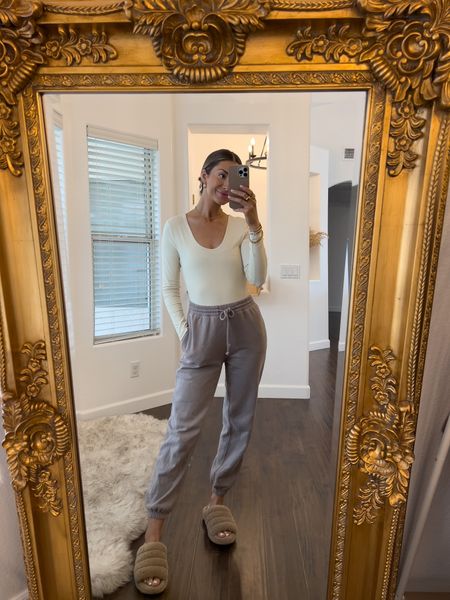 Small in bodysuit & small in sweatpants!! 🤍🫶🏽 all in for the cute cozy at home wear lately! 

#LTKunder100
