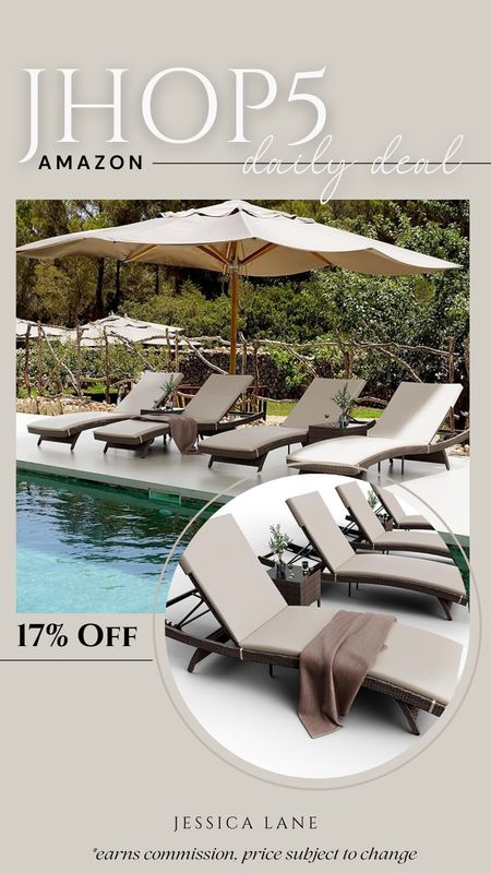 Amazon daily deal, save 17% on this set of four chaise lounge chairs and two side tables.Amazon Home, Amazon pool furniture, chaise lounge outdoor chairs, outdoor side table, pool furniture, Amazon deal

#LTKsalealert #LTKSeasonal #LTKhome