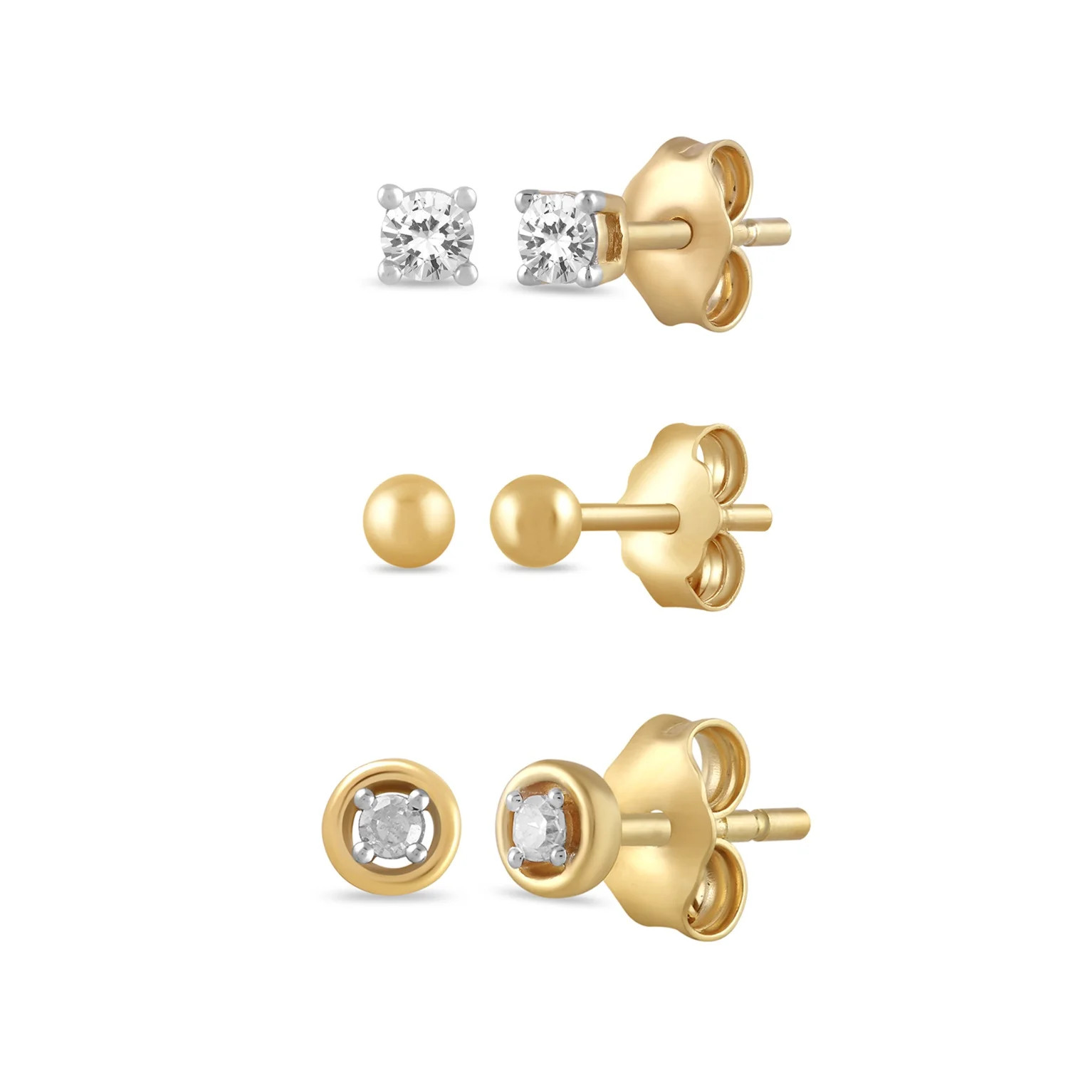 Brilliance Fine Jewelry 3-Pair Stud Earring Set, Lab-Grown Diamonds, Yellow Gold-Plated Silver | Walmart (US)
