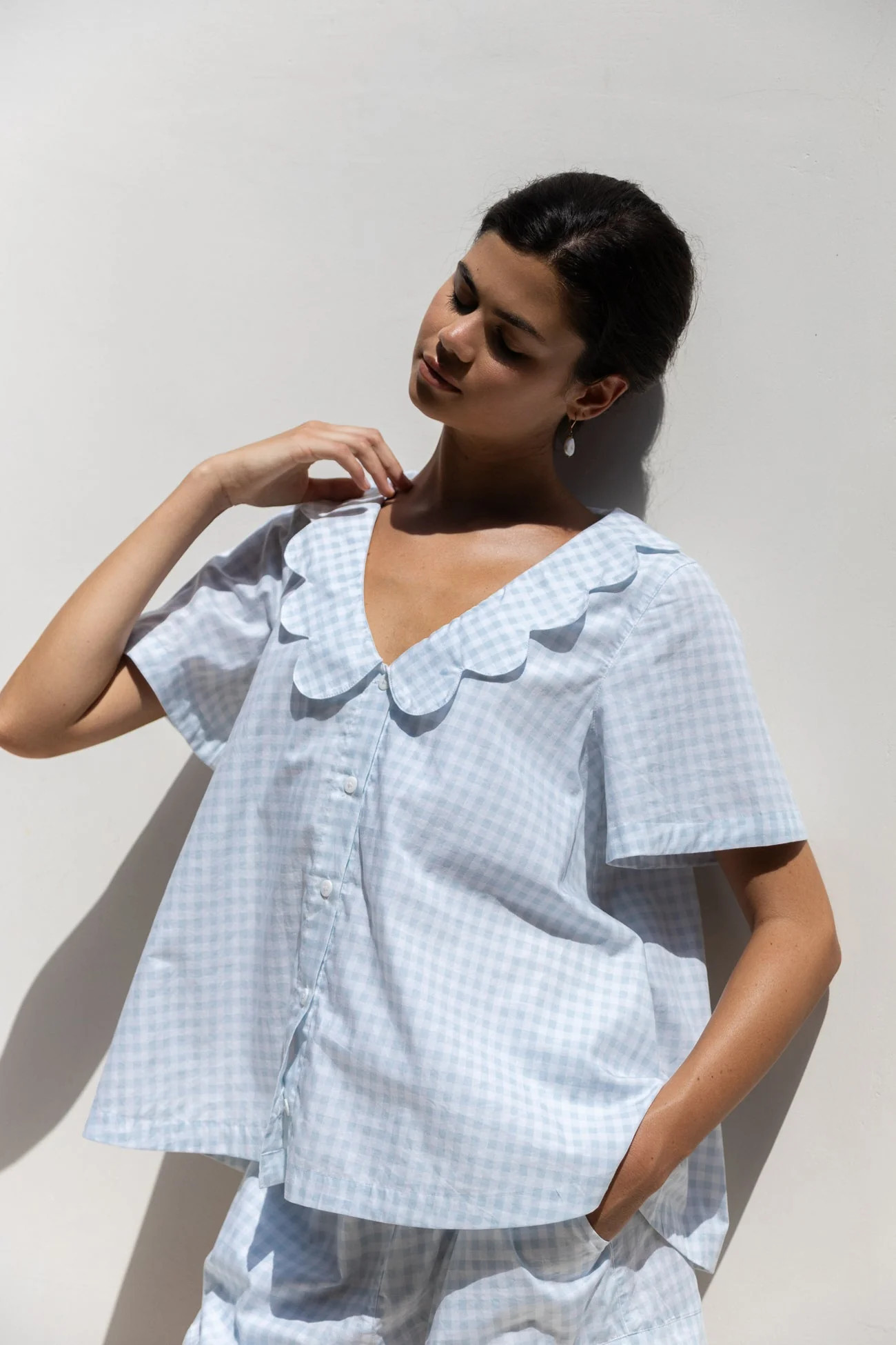 Penelope Sleep Set - Gingham Pale Blue | Piyama US