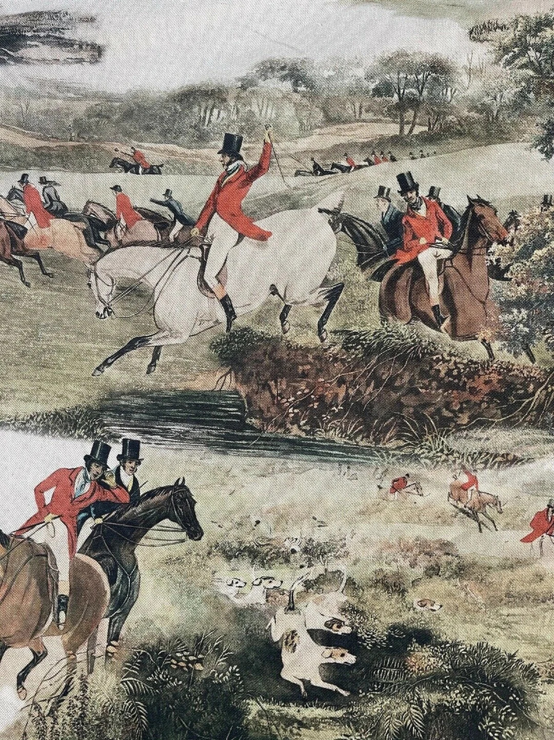 Hunting Season Printed Cotton Fabric Horses Dog Fox Landscape Forest Pointer Greyhound Trees - Et... | Etsy (US)