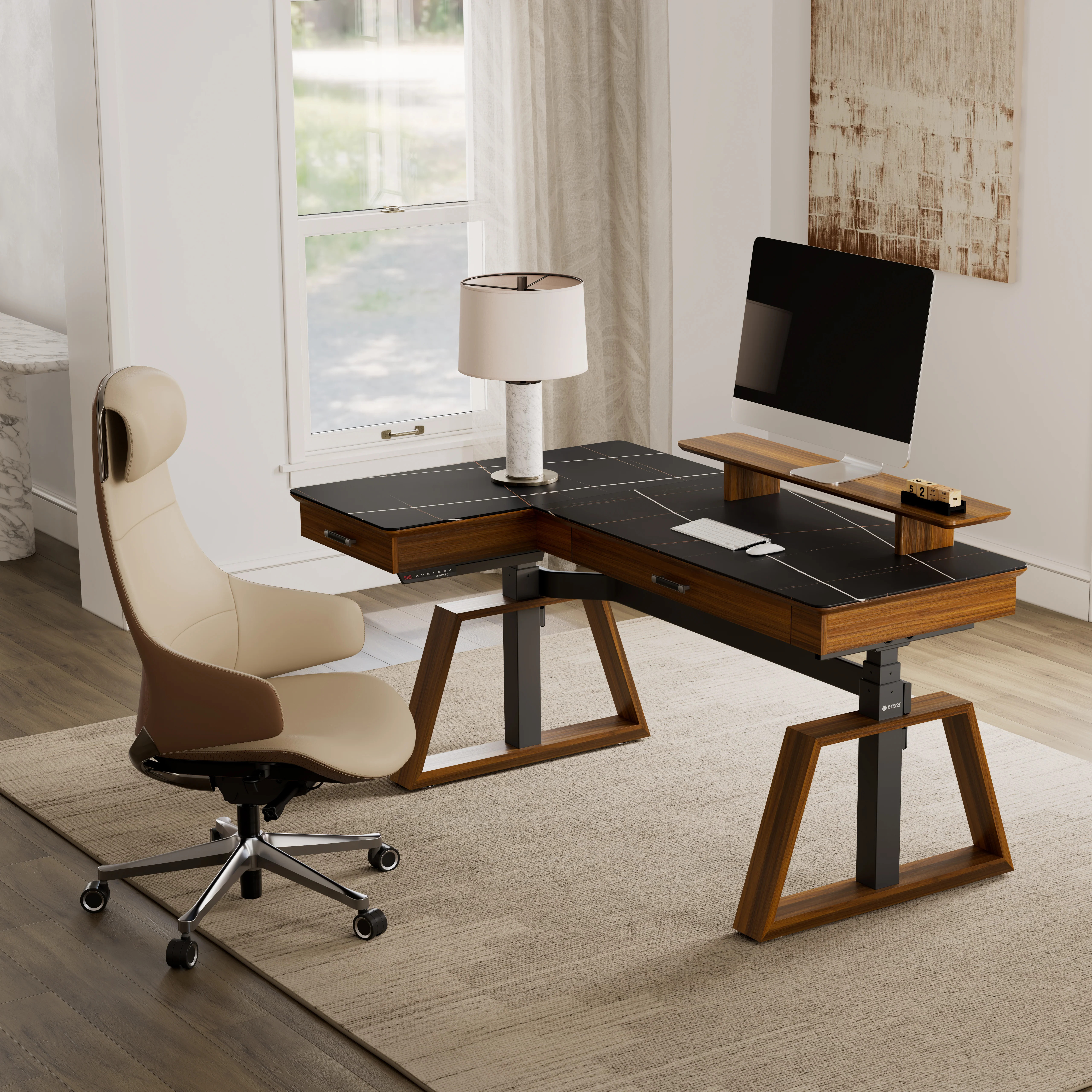 Executive Office Set:  Ark Standing Desk & Premium Executive Chair - Ark+Serene Ella / Left Side | Eureka Ergonomic