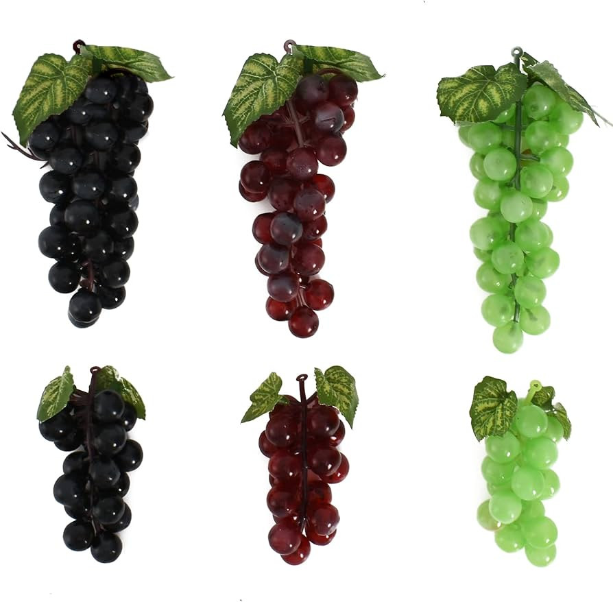 Assorted Artificial Grapes, 6Pcs Fake Grapes Frosted Grape Clusters Decorative in Black Red Green... | Amazon (US)