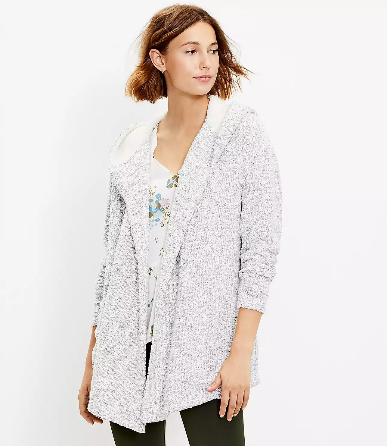 Boucle Hooded Open Cardigan | LOFT