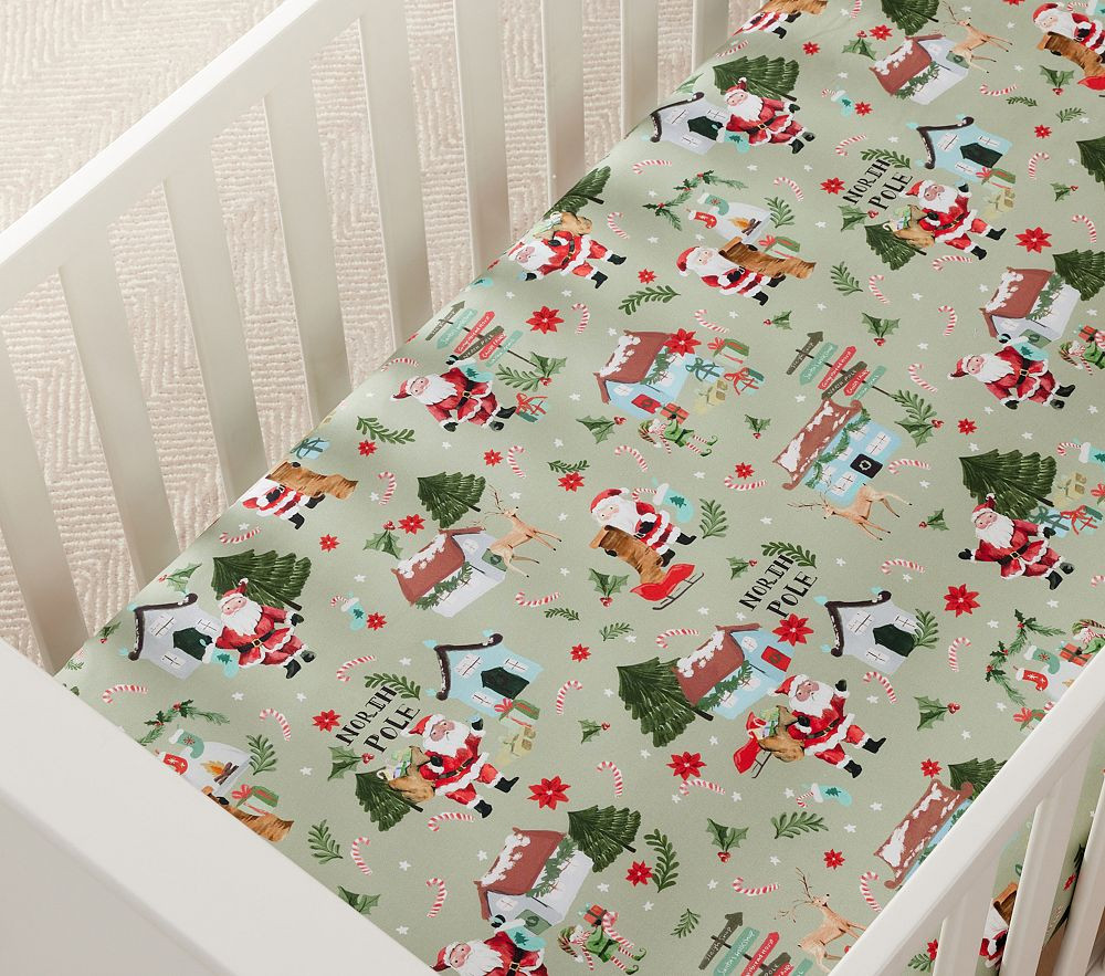 Candy Cane Village Organic Crib Fitted Sheet | Pottery Barn Kids