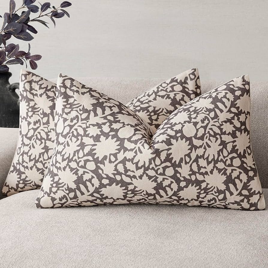 Foindtower Set of 2 Decorative Neutral Floral Throw Pillow Covers Accent Farmhouse Cushion Covers... | Amazon (US)