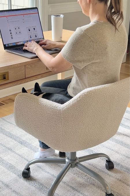I love this sherpa fleece office chair that rolls, adjusts in height, and is wide enough to fit my work buddy 🐶💕. Currently on sale!

#LTKVideo #LTKhome #LTKsalealert