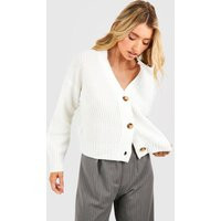 boohoo Women's Chunky Knit Cropped Cardigan in Cream | Size: Medium | Knitted | boohoo (US & Canada)