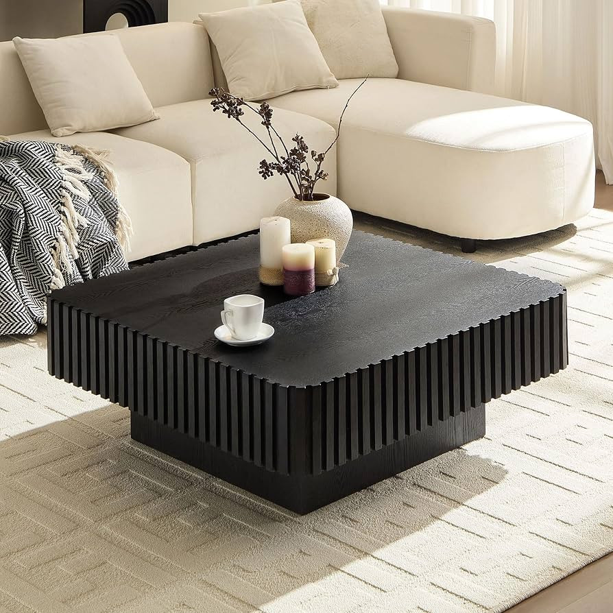 WILLIAMSPACE 35.43" Square Coffee Table with Sturdy Base, Modern Luxury Wood Drum Center Table Ac... | Amazon (US)