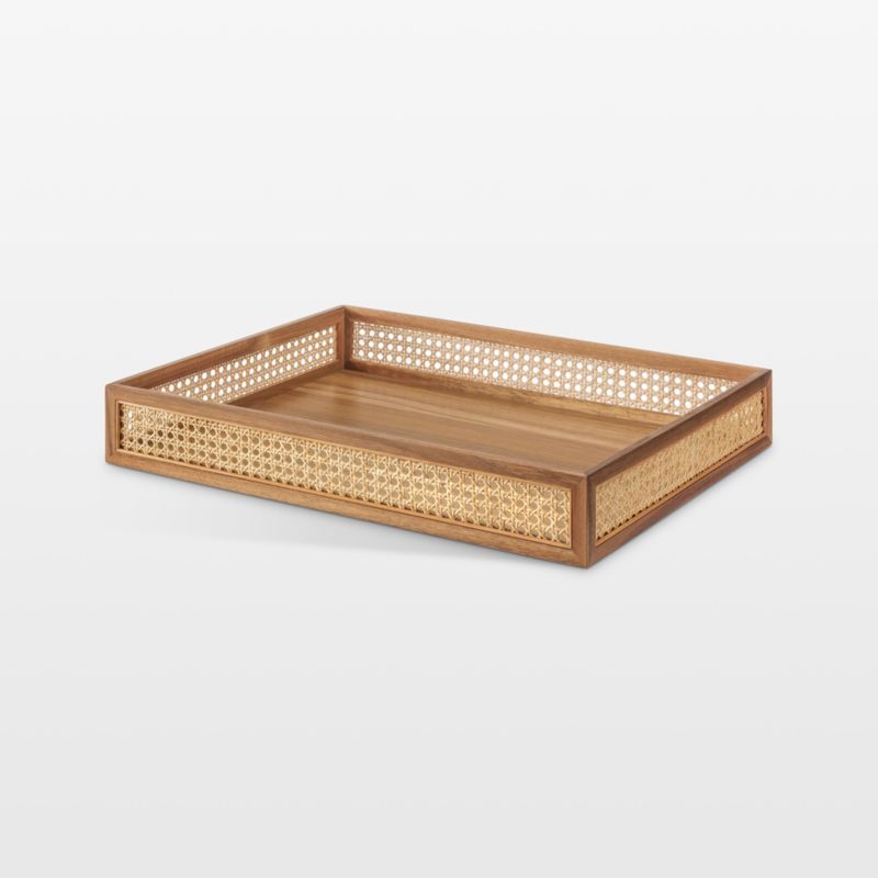 NeatMethod Cane and Wood Decorative Tray | Crate & Barrel | Crate & Barrel