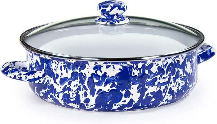 Golden Rabbit Enamelware Saute Pan, 3 quart, Cobalt Swirl | Amazon (US)