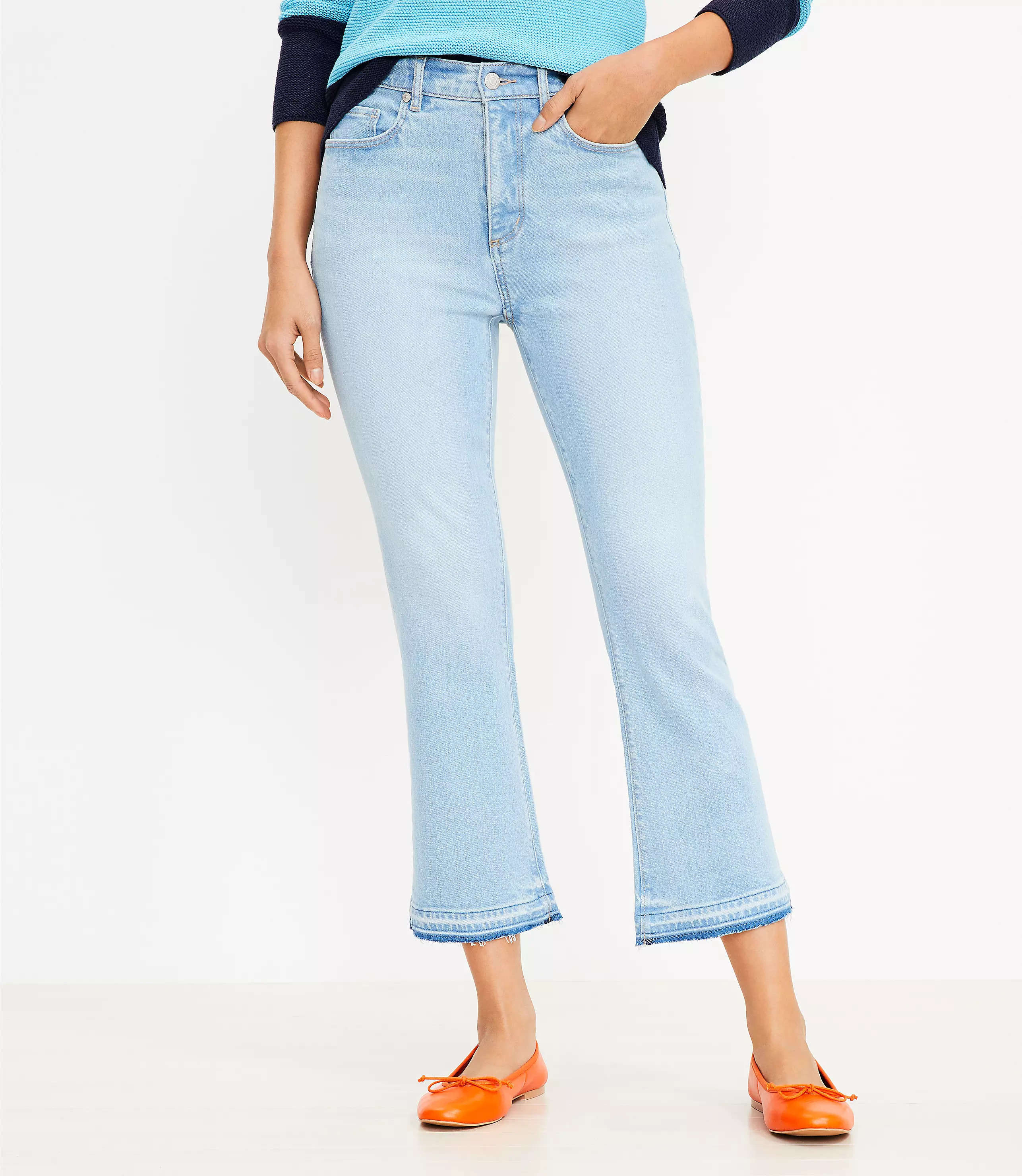 Let Down Hem High Rise Kick Crop Jeans in Vivid Light Indigo Wash | LOFT