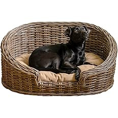 DBD1000A Curvy 28.5" x 17.25" Classic Handwoven Rattan Dog Bed with Machine-Washable Cushion, Kub... | Amazon (US)