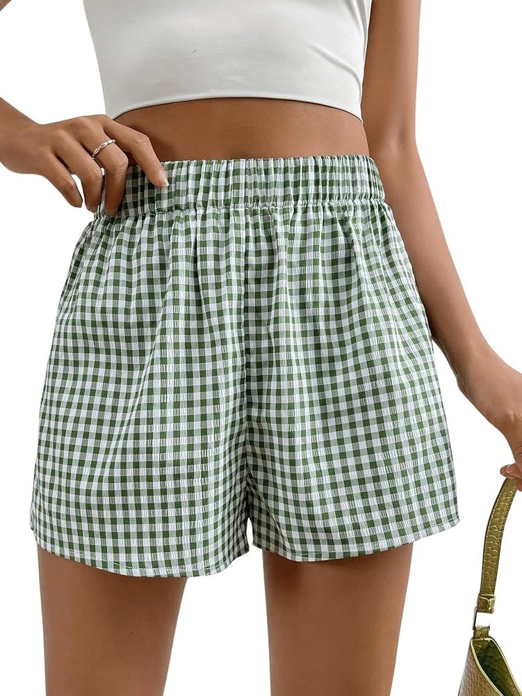SOLY HUX Women's Shorts Elastic High Waisted Straight Leg Summer Shorts | Amazon (US)