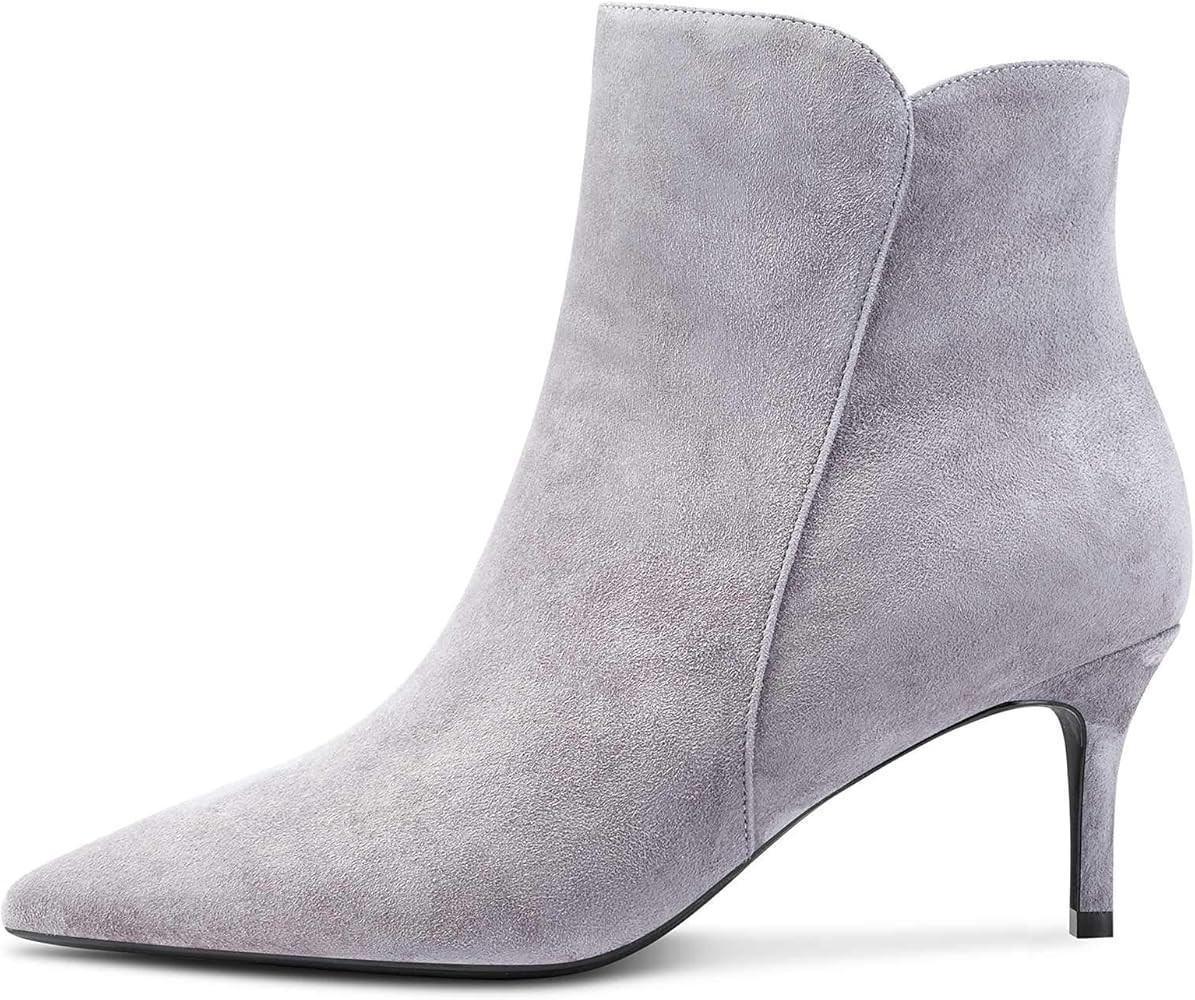 NobleOnly Women's Mid-Heels Pointed-Toe Ankle Boots with Zipper Slip-On Stilettos Classic Basic Offi | Amazon (US)