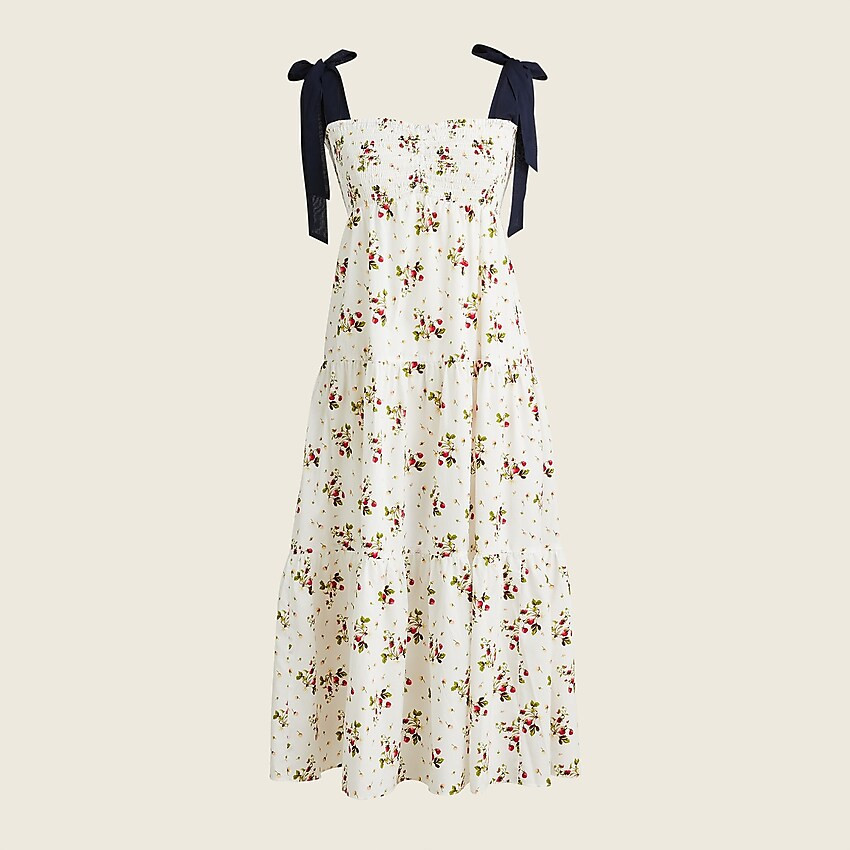 Tie-shoulder smocked dress in strawberry floral | J. Crew US