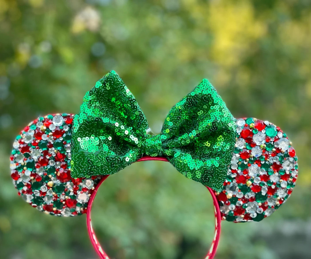 Christmas Rhinestone Mouse Ears - Etsy | Etsy (US)