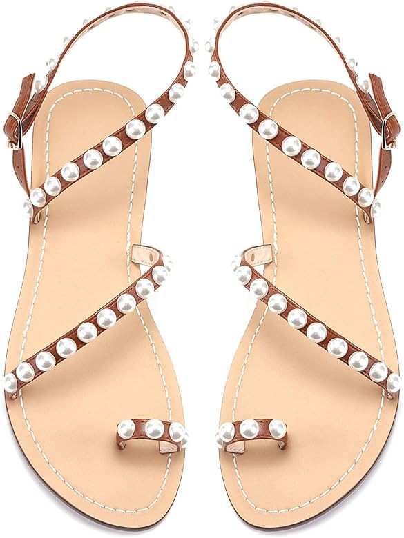 Monrovia Women's Gladiator Bohemia Flip Flops Summer Beach Flat Sandals | Amazon (US)