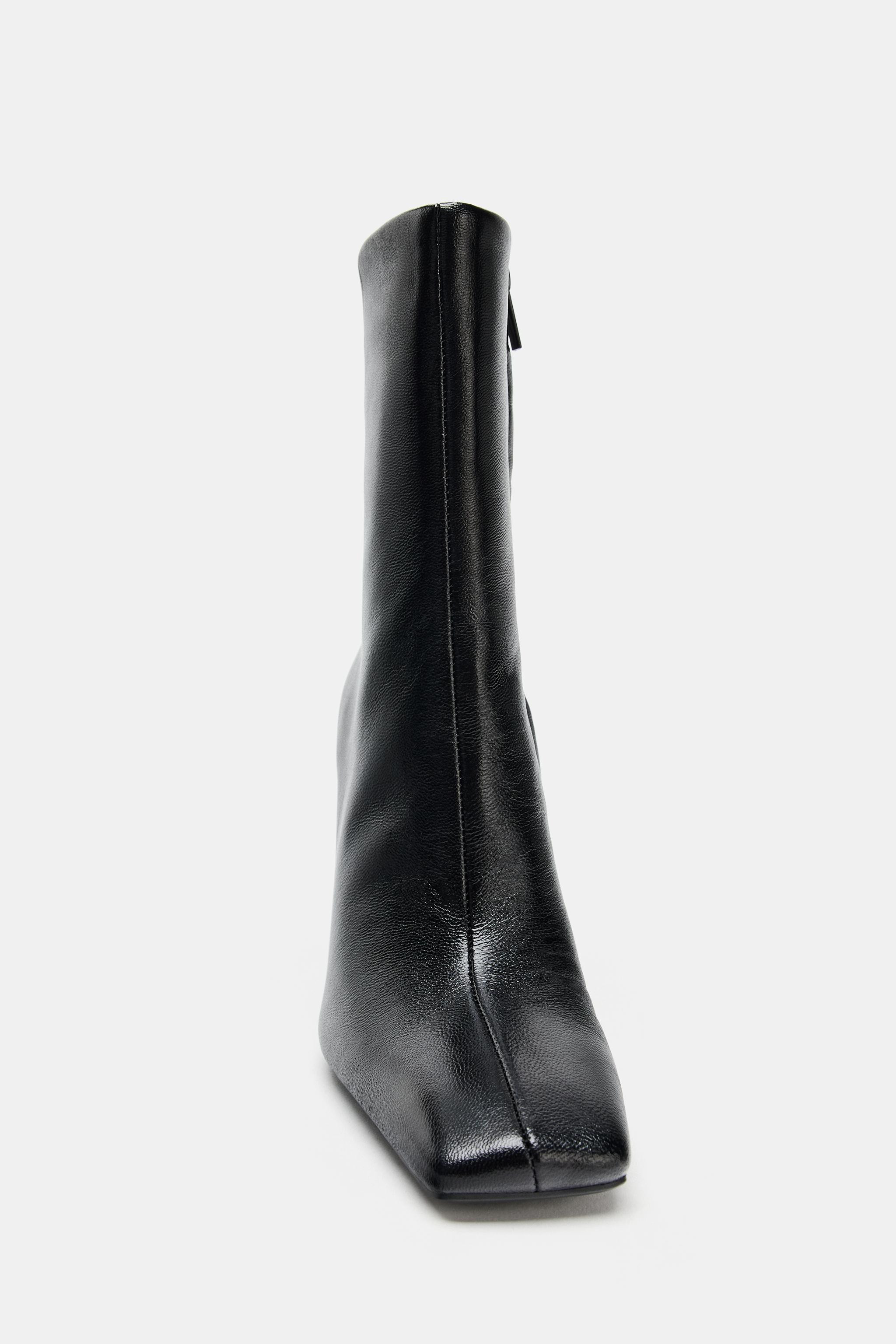SQUARE TOE LEATHER HIGH HEEL ANKLE BOOTS | Zara US