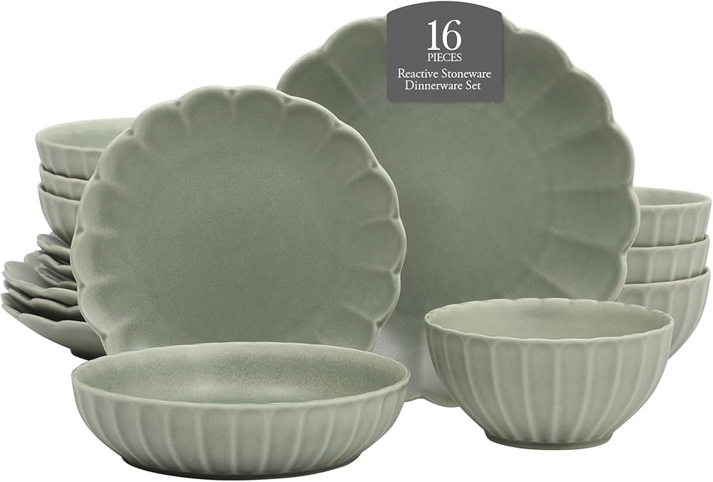 Gibson Elite Malibu Shore 16 Piece Scallop Stoneware Reactive Glaze (Service for 4) Ceramic Plate... | Amazon (US)