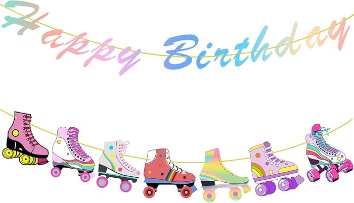 Birthday Roller Skate Banner Decorations, Colorful Skate Party Decor, Glitter Hanging Decor, Skat... | Amazon (US)