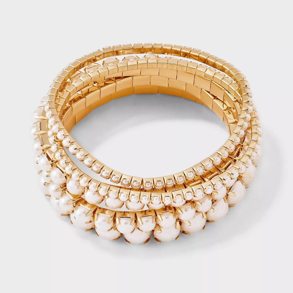 Cupchain Pearl Stretch Bracelet Set 5pc - A New Day™ Gold/Pearl | Target