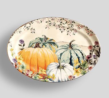 Botanical Harvest Pumpkin Stoneware Oval Serving Platter | Pottery Barn (US)