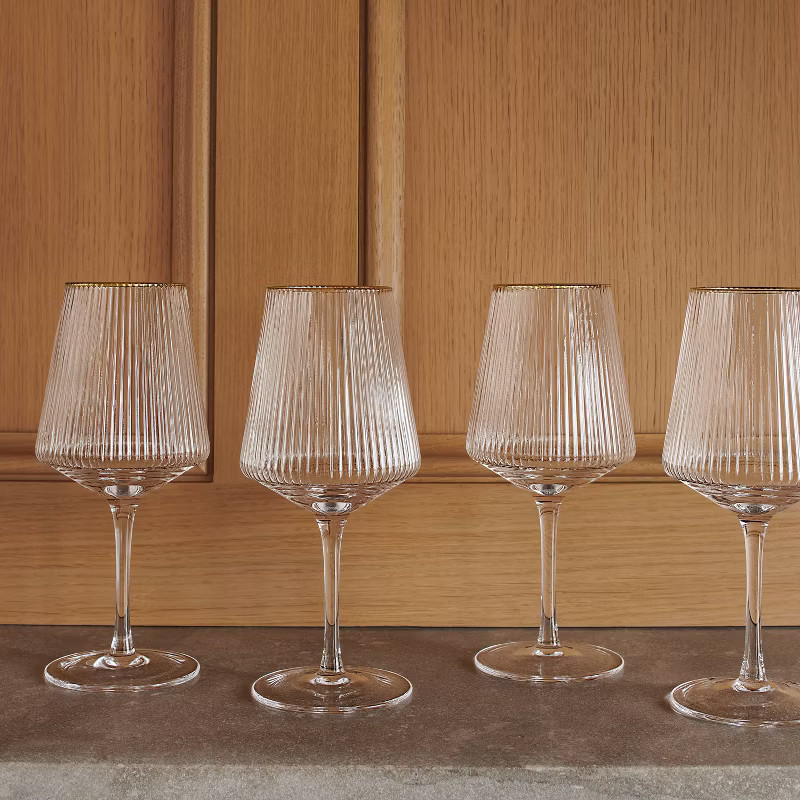 16.9oz 4pk Ribbed Stemmed Wine Glasses Gold - Threshold™ | Target