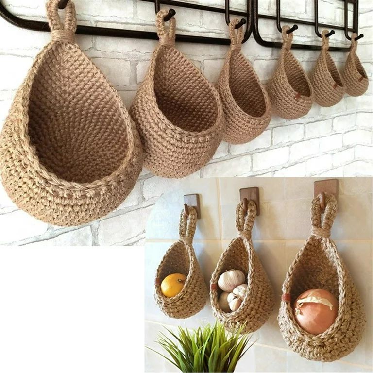 Hanging Wall Vegetable Fruit Baskets, Jute Hanging Basket, Wall Planters, Teardrop Hanging Basket... | Walmart (US)