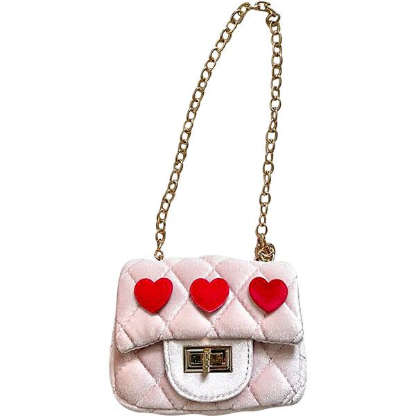 Velvet Purse With Heart Patches, Pink | Maisonette