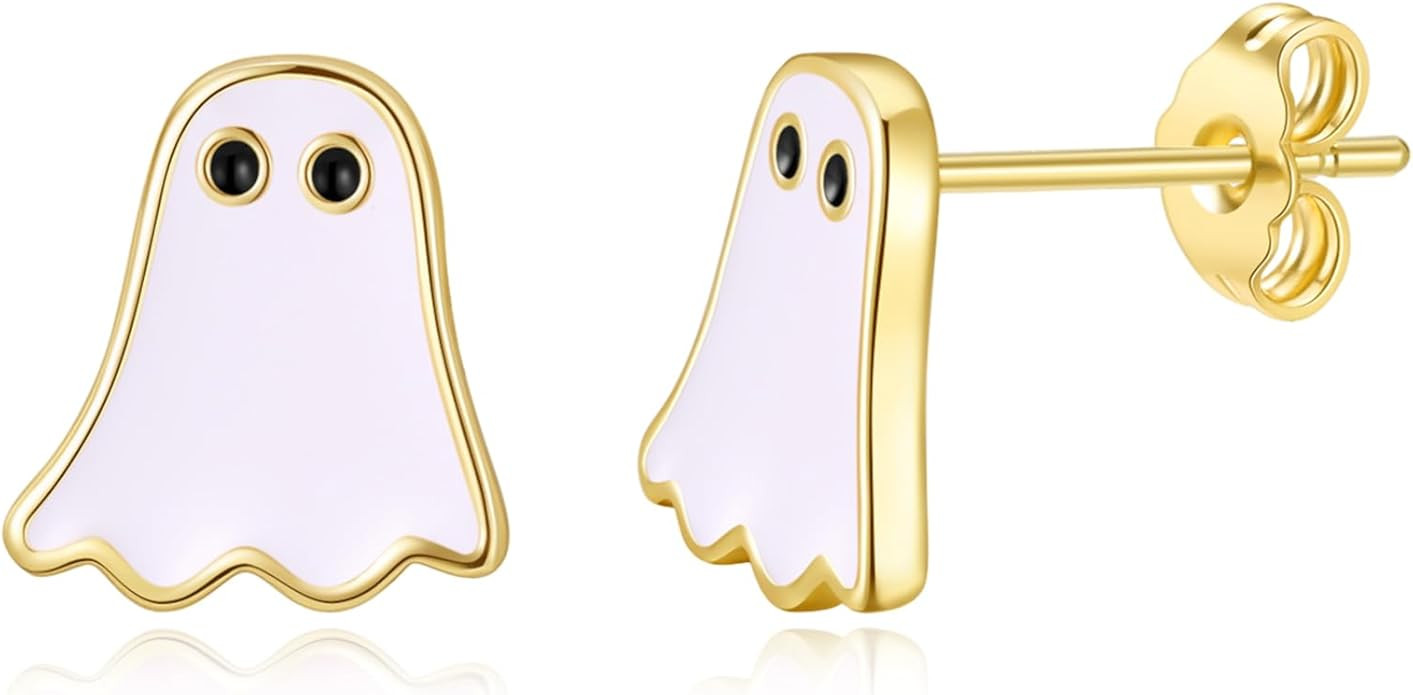 Halloween Ghost Earrings for Women – Spooky Cute 14K Gold Plated Stud Jewelry, Fun Halloween Ac... | Amazon (US)
