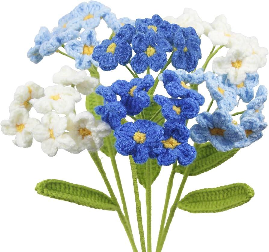 6 Pcs Crochet Flowers Bulk Forget Me Not Crochet Flower Gifts Blue Handmade Crocheted Flowers Bou... | Amazon (US)
