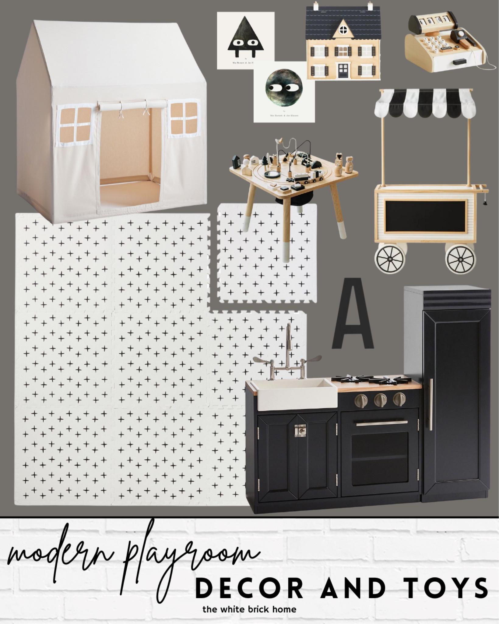 Modern playroom decor and toys are a fun, yet neutral 🖤

Playroom, playroom decor, playroom rug, playmat, play kitchen, target, pottery barn kids, play kitchen, play house, modern playroom, modern neutral toys, black and white playroom, play table, play kitchen, black and white toys, modern toys, gift ideas, gifts for toddlers, toddler gift guide. 

#LTKkids #LTKhome #LTKfamily