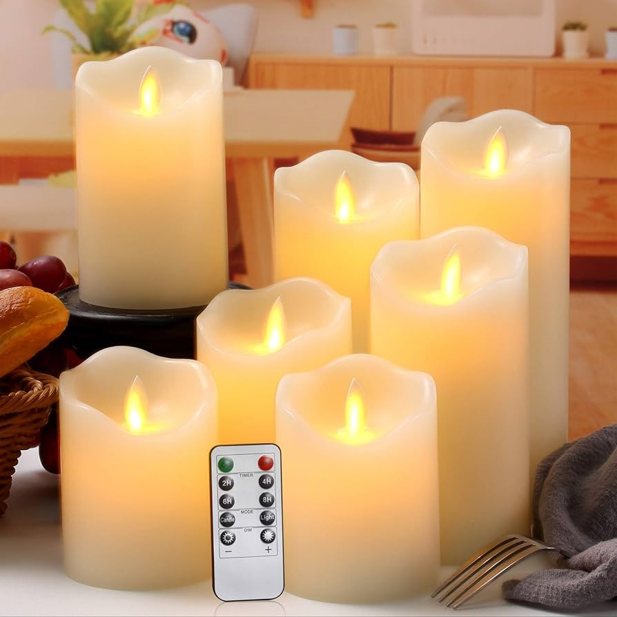 flamecan Flameless Candles Flickering Battery Operated LED Candles Set of 7 (D:3" X H:4" 4" 5" 5"... | Amazon (US)