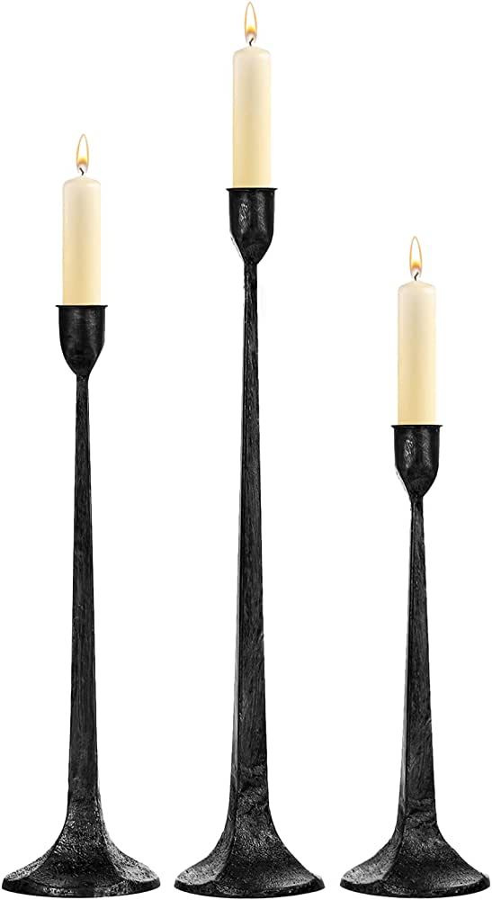 Iron Taper Candle Holder Set of 3 - Decorative Tall Candle Stand, Candlestick Holder for Wedding,... | Amazon (US)