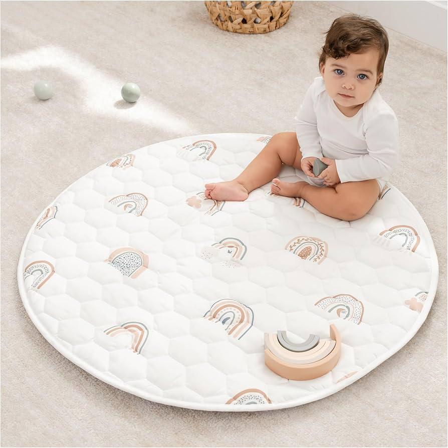 Comfy Cubs Round Kids Play Mat -Small 36 inches Soft Quilted Baby Floor Mat with Non-Slip Bottom ... | Amazon (US)