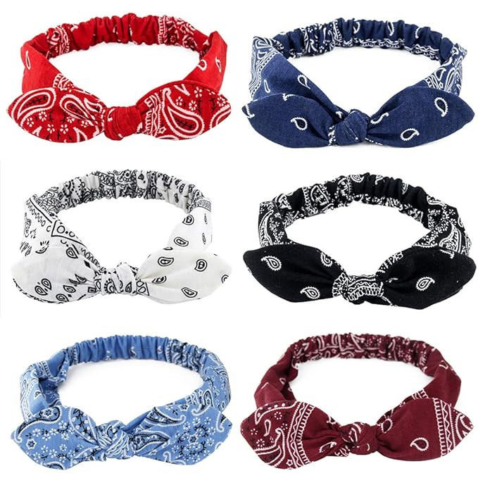 Carede 6 Pack Elastic Paisley Bandana Knot Headbands Rabbit Ear Bow Headband Turban Headwraps Hai... | Amazon (US)
