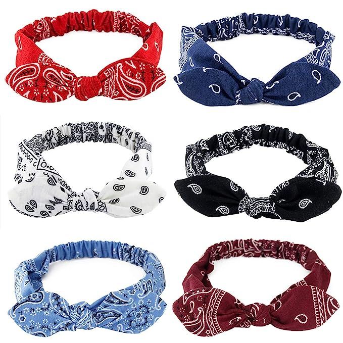 Carede 6 Pack Elastic Paisley Bandana Knot Headbands Rabbit Ear Bow Headband Turban Headwraps Hai... | Amazon (US)