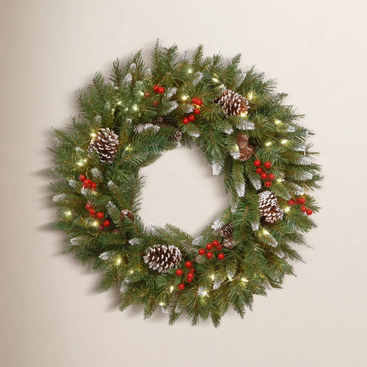 Frosted Berry Wreath with Clear Lights | Wayfair North America