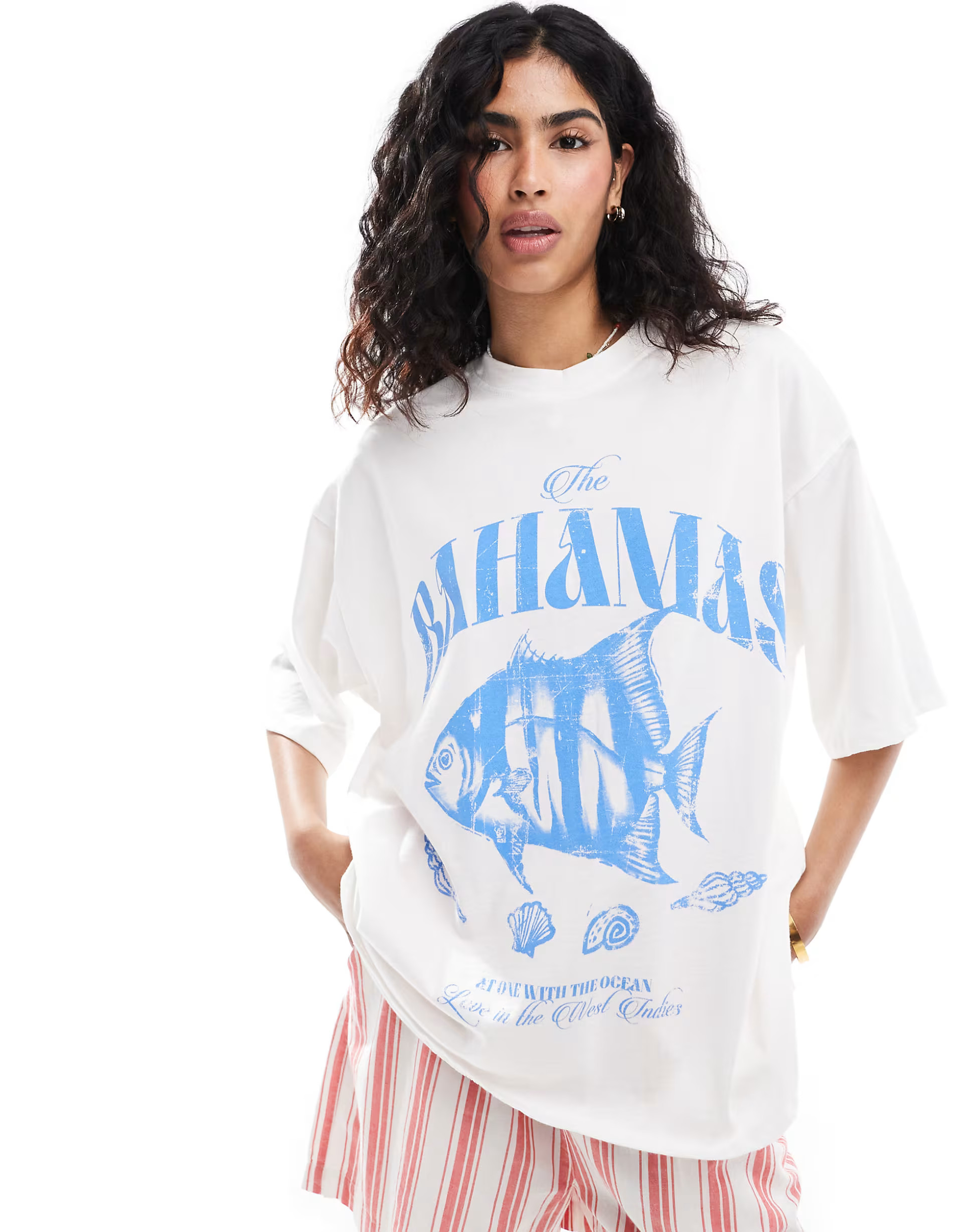 ASOS DESIGN oversized t-shirt with bahamas graphic in cream | ASOS (Global)