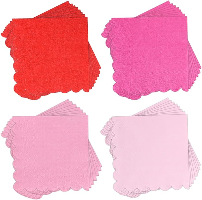 Whaline 200Pcs Valentine Scalloped Paper Napkins Red Pink Cocktail Napkin 4 Colors Thick Disposab... | Amazon (US)
