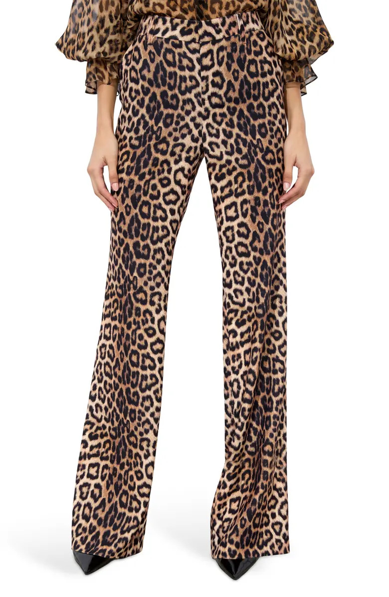 Alice + Olivia Remi Leopard Satin Crepe Bootcut Pants | Nordstrom | Nordstrom
