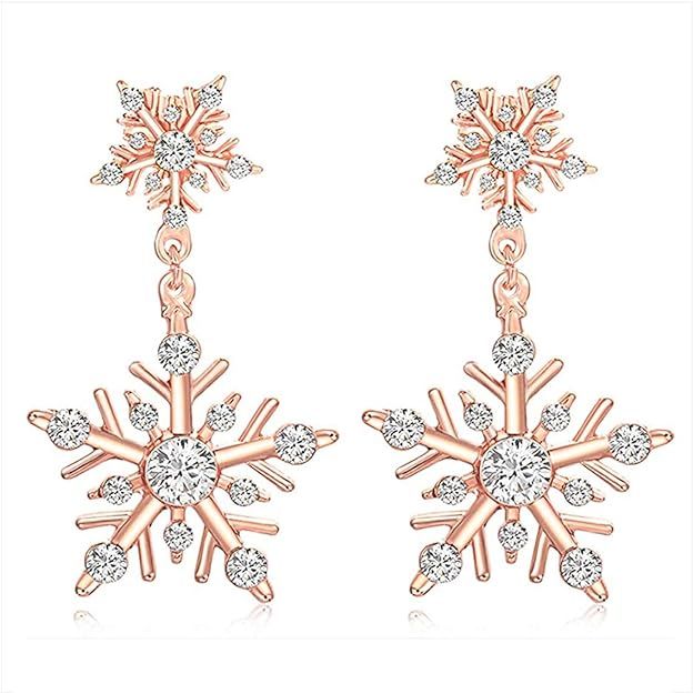 Winter Snowflake Flower Drop Dangle Earrings Hypoallergenic Snowflake Pierced Stud Earrings For W... | Amazon (US)