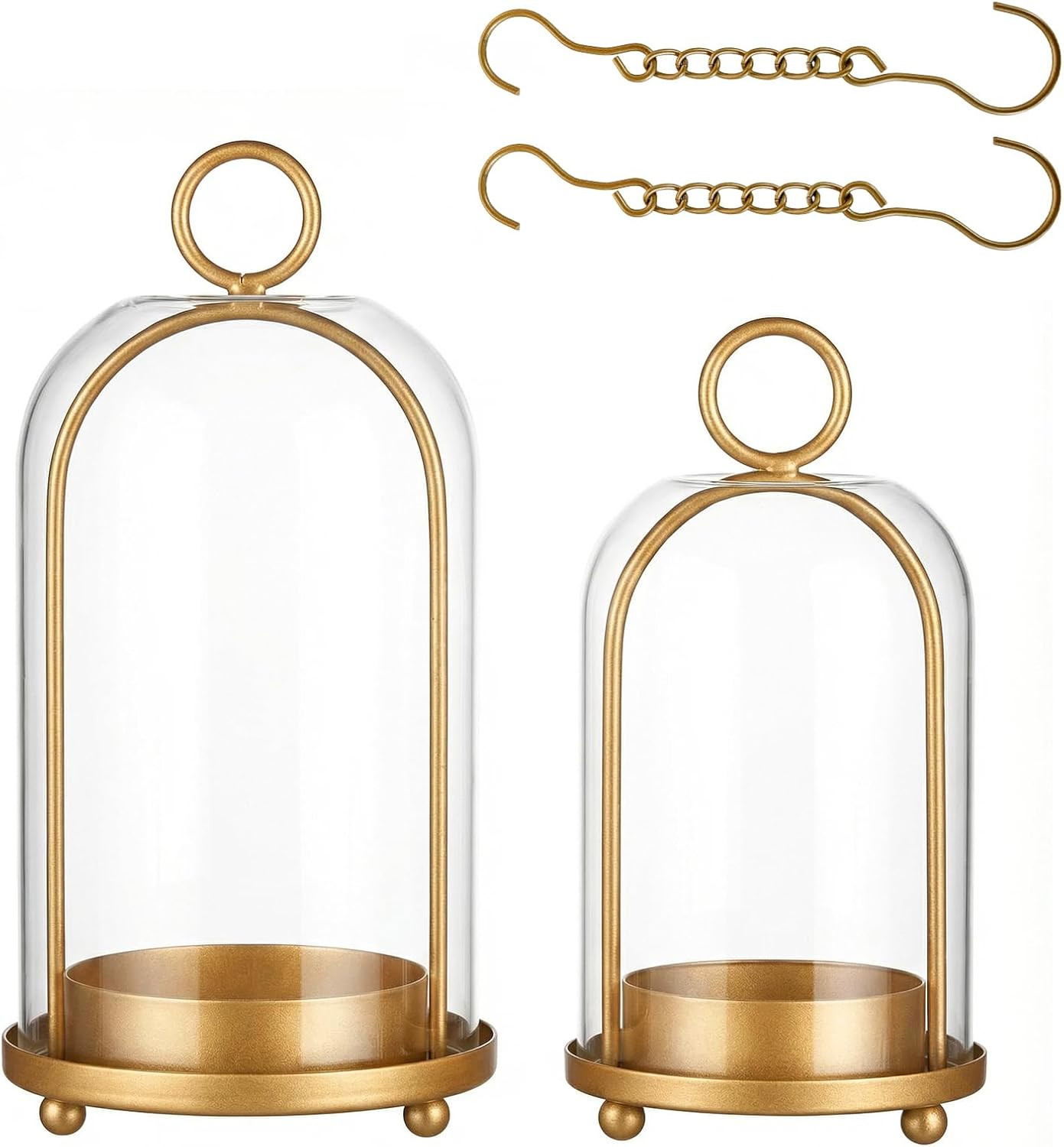 GYKLE Set of 2 Candle Lantern Set - Vintage Brass Candle Holders with Thick Glass Domes (5.25"x10" & 4.5"x7.87"), Perfect for Pillar Candles, Floral Arrangements, and Vintage Home Accents | Amazon (US)