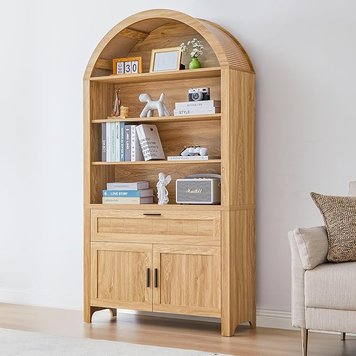 Turtle&Myrtle 73" H Large Arched Bookshelf\uff0c5-Tier Arch Bookcase with Doors\uff0cMid Century ... | Amazon (US)