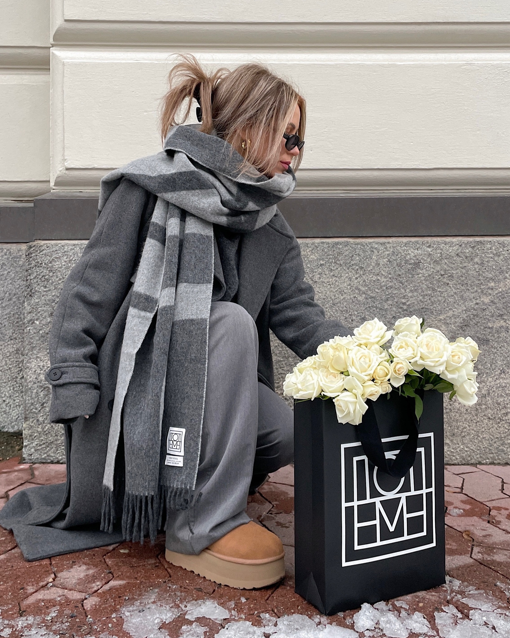 Grey winter outfit idea styling platform uggs. Toteme scarf is from Farfetch, code MIKAELA saves you $40 on orders over $500 (AD) *T&Cs apply

#LTKSeasonal #LTKstyletip