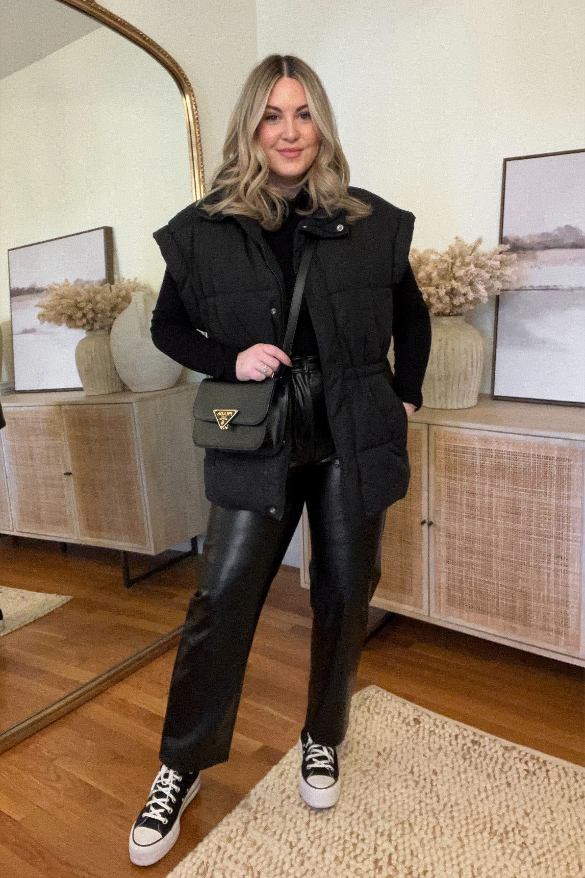 Abercrombie vegan leather pants // I size up 1 size for comfort. Wearing a 30L (I’m 5’6”  and prefer the “long” in the Ankle length).

S/M in vest, M in top. 

faux leather pants, Abercrombie outfit, casual outfit, winter outfit, faux leather pants outfit, Abercrombie leather pants, neutral outfit, oversized vest

#LTKFind #LTKstyletip #LTKSeasonal